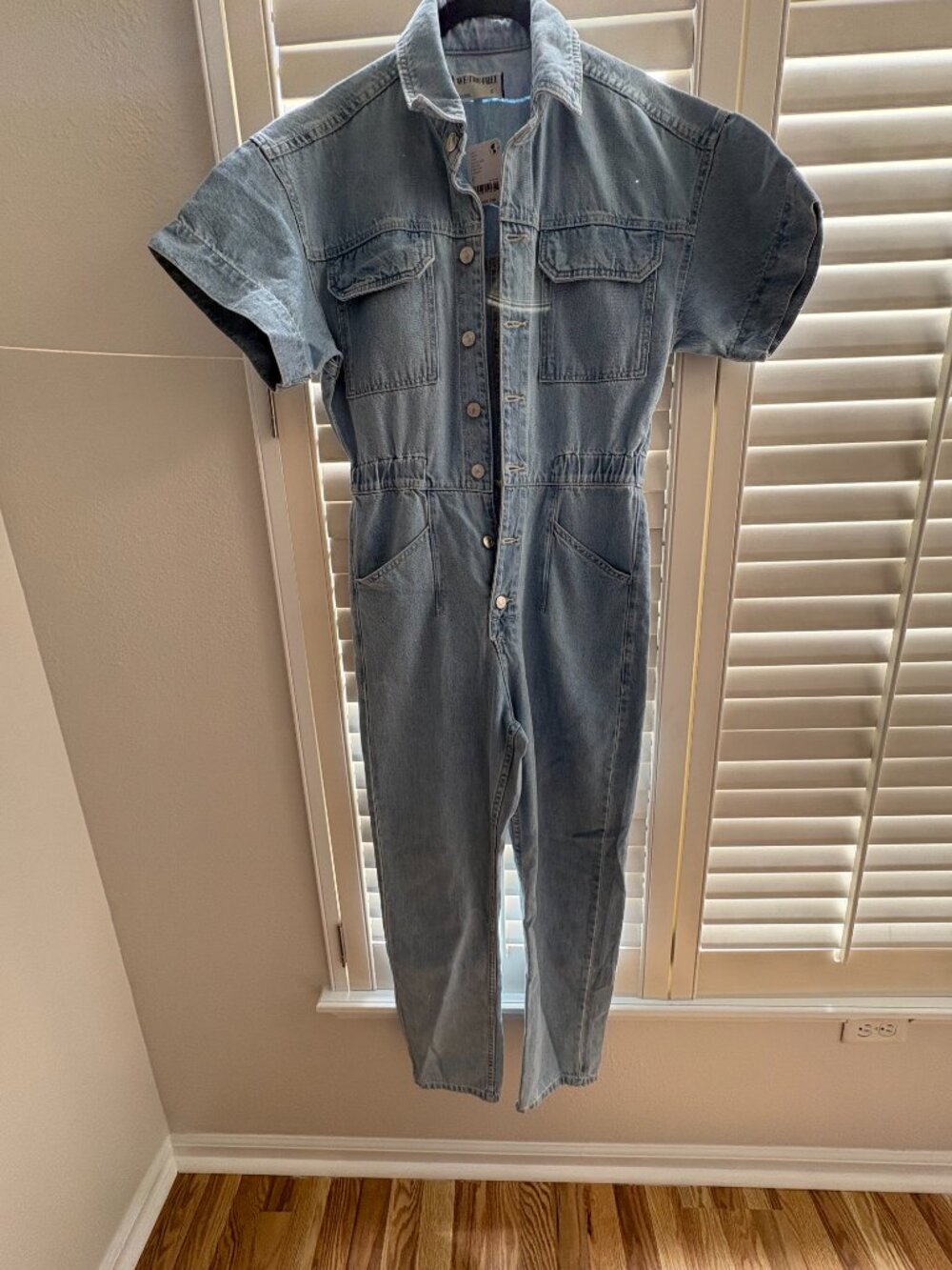 We The Free Denim Utility Jumpsuit Light Wash Short Sleeve NWT Small